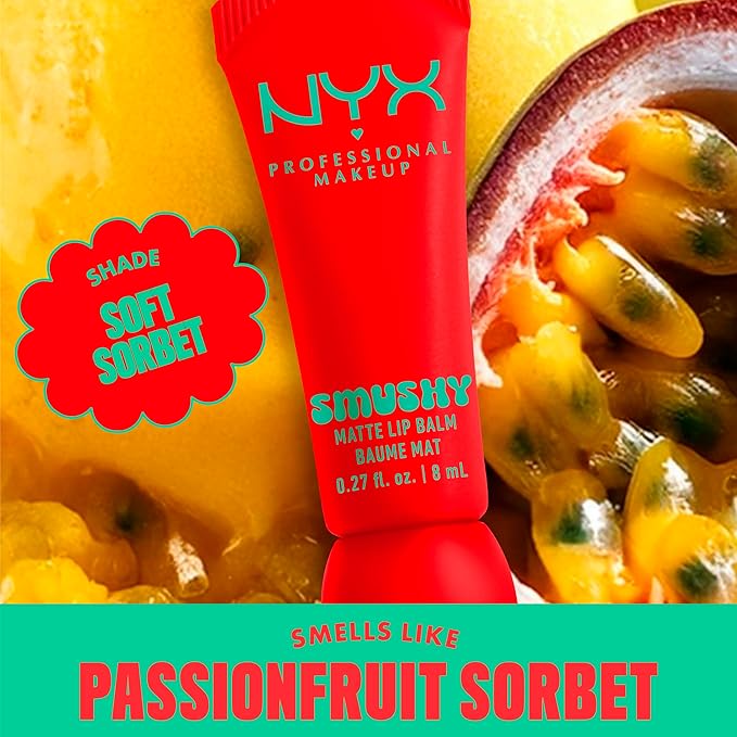 NYX PROFESSIONAL MAKEUP Smushy Matte Lip Balm, Tinted Lip Moisturizer with Soft, Matte Finish - Soft Sorbet (Orange)