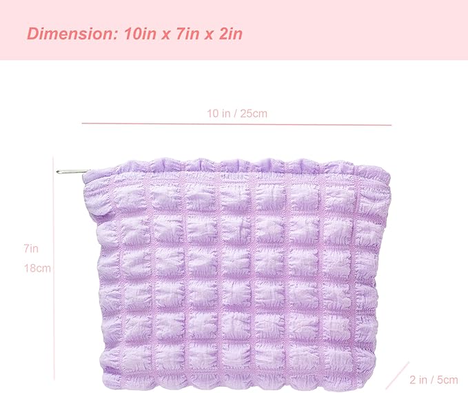 PAZIMIIK Floral Makeup Bag Large Cotton Zipper Pouch for Purse Travel Canvas Make Up Organizer for Women Cosmetic,Bubble Purple