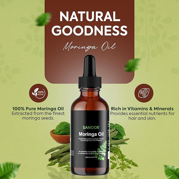 Moringa Miracle Oil | FBA Approved | 100% Pure & Cold-Pressed | Deeply Hydrating Oil for Hair & Skin with Natural Nutrient-Rich Hair Butter for Strength & Shine | 2.02oz (60ml)