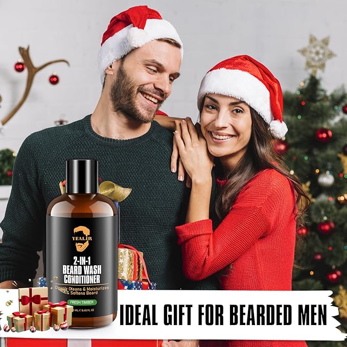 2-in-1 Beard Wash & Conditioner – Softens & Hydrates Dry, Coarse Beards for Effortless Styling – Cleanses & Conditions for Healthier, Fuller Facial Hair – Fresh Timber Scent – 8.45 fl oz