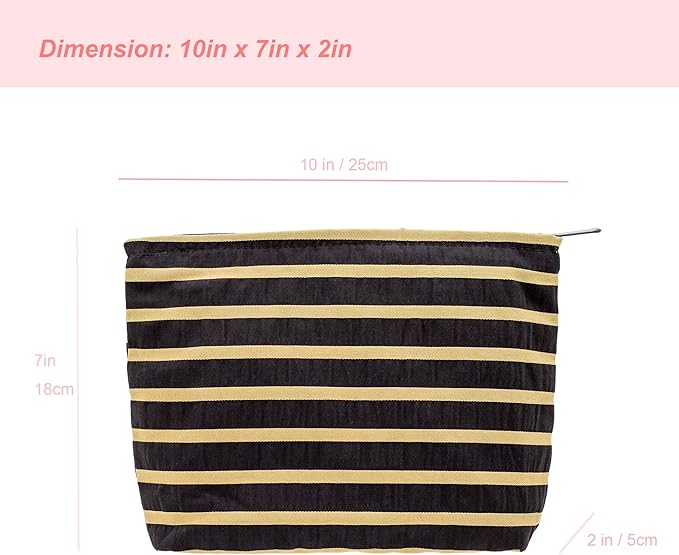 PAZIMIIK Floral Makeup Bag Large Cotton Zipper Pouch for Purse Travel Canvas Make Up Organizer for Women Cosmetic,Stripe Black