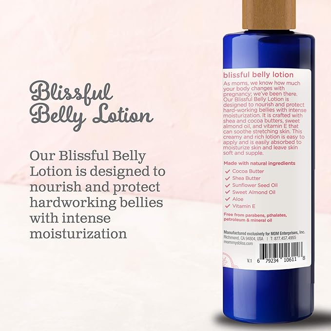Mommy's Bliss Belly Lotion: For Hydrated, Resilient, & Elastic Skin During Pregnancy, Reduce Stretch Mark Appearance with Cocoa Butter Bohemian Rose Scent, 8 Fl Oz