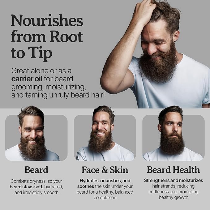 Bella Terra Oils - Beard Oil 8oz - A Luxurious Blend of Natural Organic Vitamin E, Organic Jojoba & Argan Oils, The Ultimate Beard Softener, Vintage Elegance in Every Drop