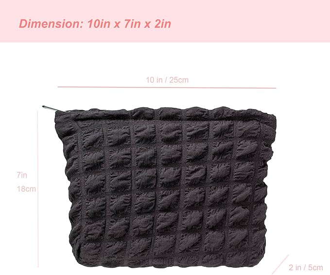 PAZIMIIK Floral Makeup Bag Large Cotton Zipper Pouch for Purse Travel Canvas Make Up Organizer for Women Cosmetic,Bubble Black