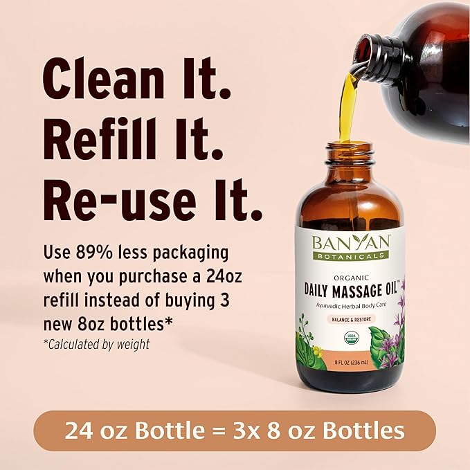 Banyan Botanicals Daily Massage Oil – Organic Ayurvedic Massage Oil – Balancing and Grounding – 8 oz – Non GMO Sustainably Sourced Abhyanga Oil
