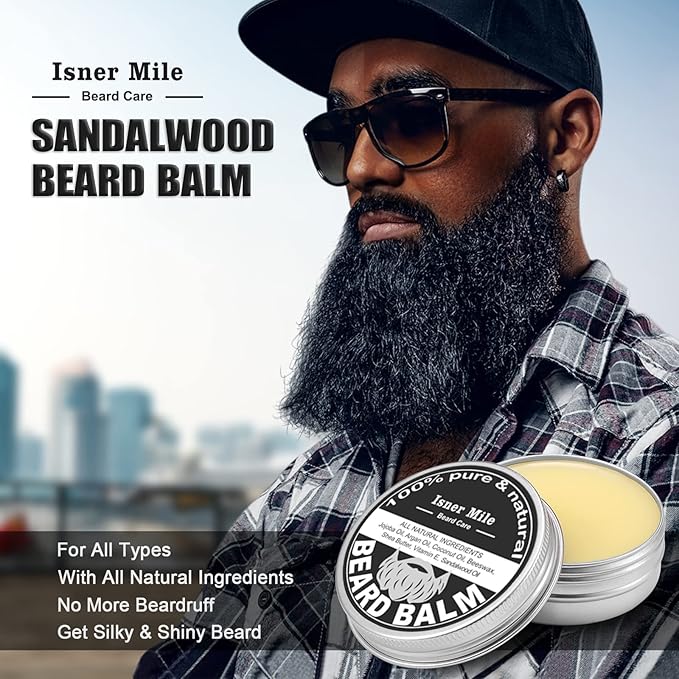 Isner Mile Beard Grooming Kit for Men Care: Trimming Sets with Beard Wash/Shampoo - Oil - Balm - Brush - Comb - Scissors & Storage Bag, Valentines Birthday Fathers Gifts for Dad Men Husband Boyfriend