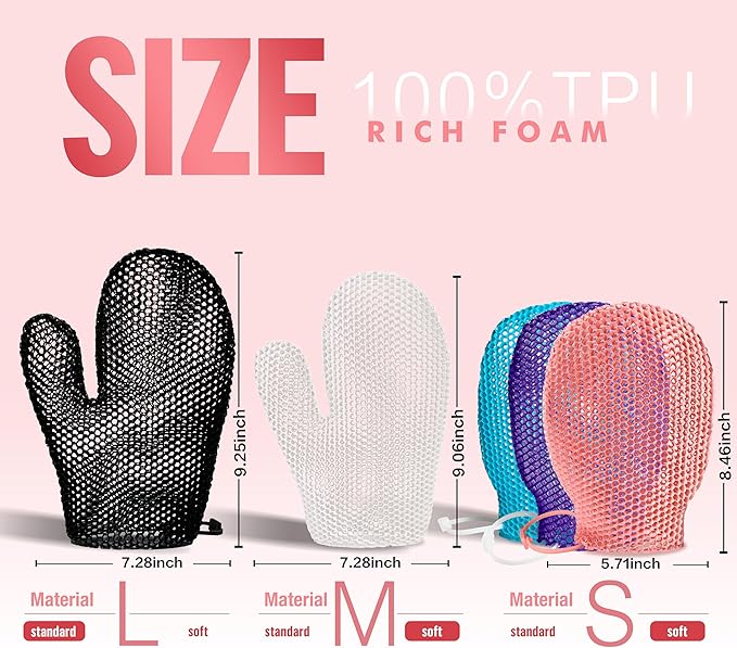 Bath Mitt - Exfoliating Glove, Honeycomb Body Scrubber,Massage Body Scrub Gloves for Home Spa,Mitt Sponges for Cleaning Body,Deep and Gentle,Fast foaming (White(Softer,Medium Size))