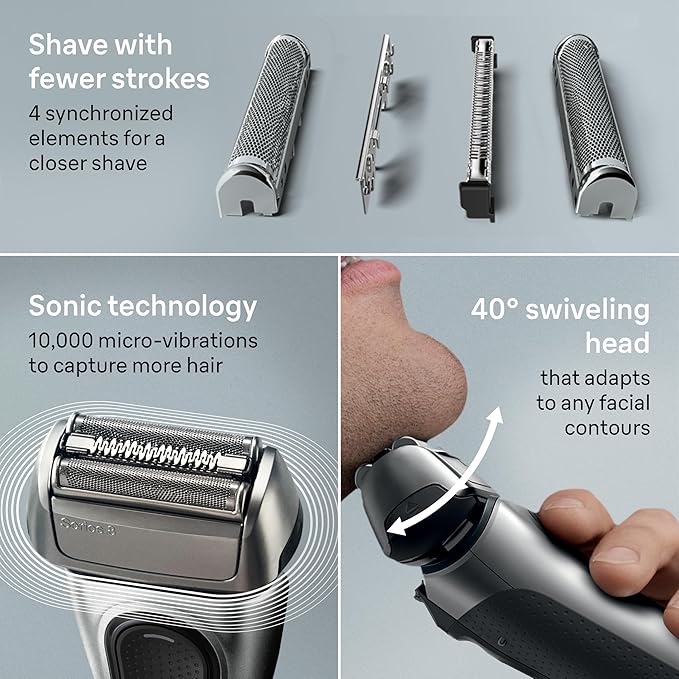 Braun Series 8 Electric Shaver, Shaving Kit with 4+1 Shaving Elements, Precision Long Hair Trimmer, SmartCare Center, PowerCase