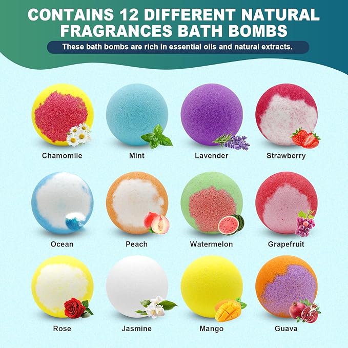 Bath Bombs Birthday Gift for Women Mom Her Daughter Wife Set - 12Pack Handmade Natural & Organic, Spa Relaxing Birthday Gifts for Men, Aromatherapy Bubble Bath, Amazing Present for Kids