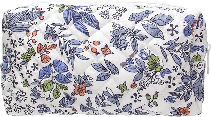 PAZIMIIK Vintage Quilted Makeup Bag Cosmetic Pouch for Brushes Pencils and Travel Make Up Accessories for Women and Girls,Leaf White