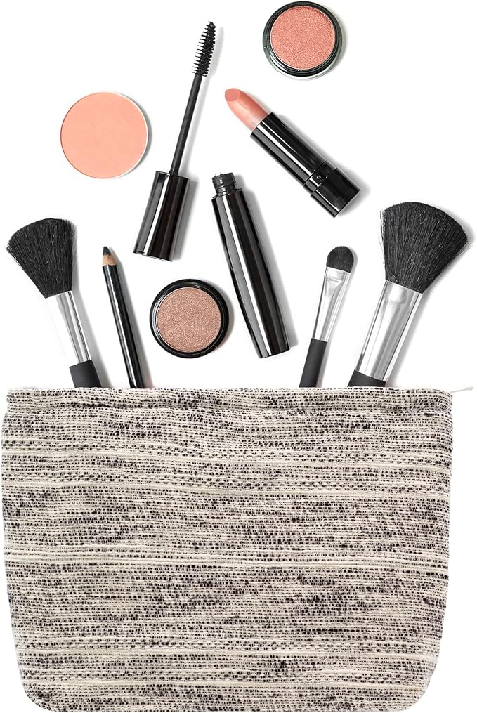 Makeup Bags for Purse Zipper Cosmetic Pouch Large Travel Canvas Make Up Organizer Tool Pouch for Women and Girls,Ripple Grey