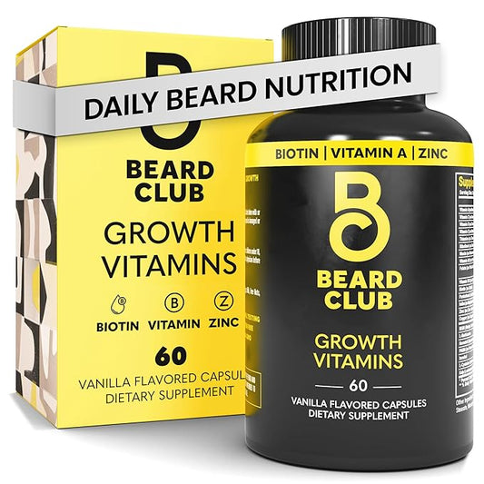 The Beard Club - Biotin Beard Growth Vitamins - Support A Thicker Fuller Beard, Fill in Patches - Minerals & Multi-Vitamins Help Support and Stimulate Healthier Facial Hair Growth
