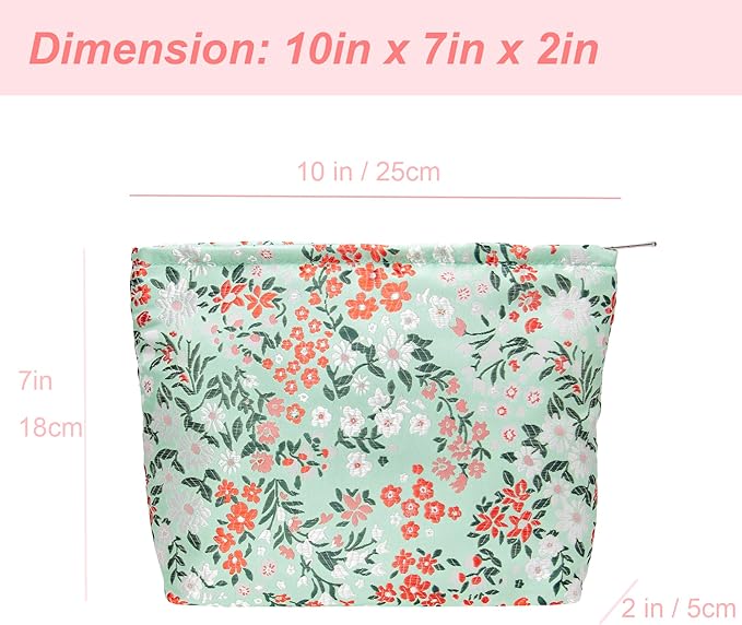 PAZIMIIK Makeup Bag Large Cotton Zipper Pouch for Purse Travel Canvas Make Up Organizer for Women Cosmetic,Brocade Green