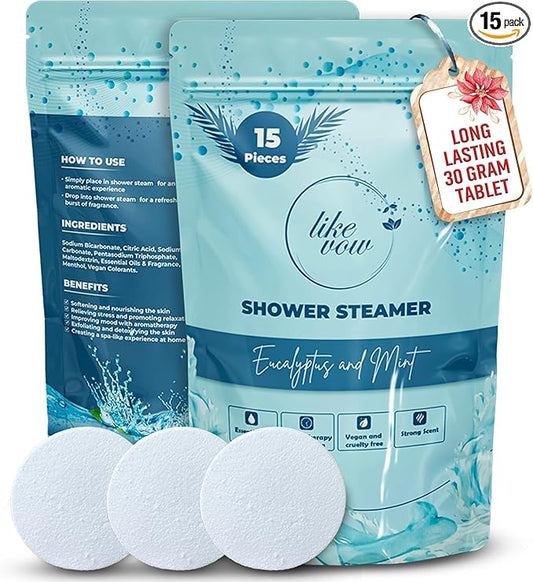 Shower Steamers Aromatherapy for Women 15-Pack (30g), Eucalyptus & Mint Shower Tablets, Perfect spa and Relaxation Mother & Father Gifts
