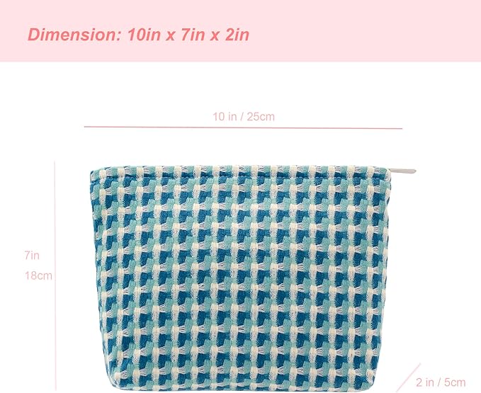 Makeup Bags for Purse Zipper Cosmetic Pouch Large Travel Canvas Make Up Organizer Tool Pouch for Women and Girls,Grid Green