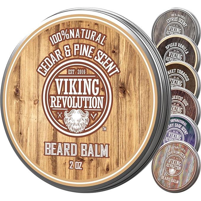 Viking Revolution Cedar & Pine Beard Balm - Butter with Argan Oil, Softener & Moisturizer for Men - Wax for Beards (2oz, 1 Pack)