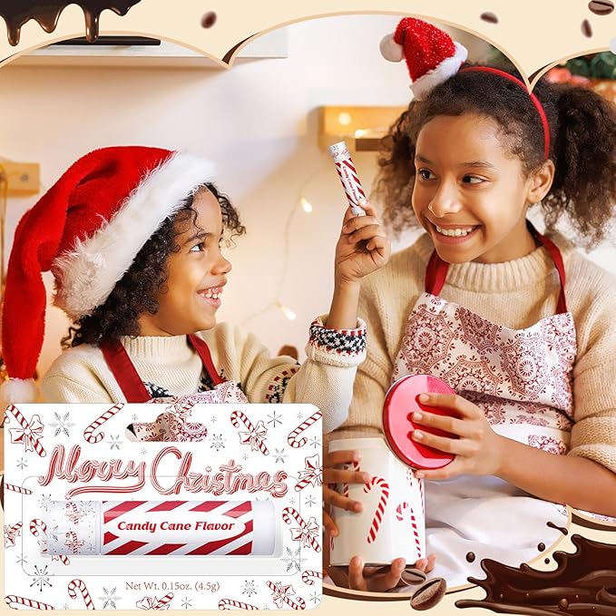 25 Pcs Christmas Lip Balms Stocking Goodie Bags Stuffers Bulk Xmas Gifts Candy Hot Cocoa Cookie Cinnamon Gingebread Biscuits Flavor 5 Style Holiday Treat Small Gifts Party Supplies