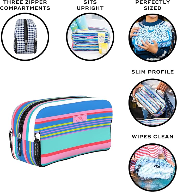 SCOUT 3-Way Toiletry Bag - Travel Makeup Pouch for Women with Three Zipper Compartments - Stands Upright, Wipes Clean