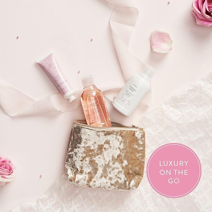 Thymes Travel Set and Beauty Bag - Contains Body Wash, Body Lotion & Hand Cream - Kimono Rose