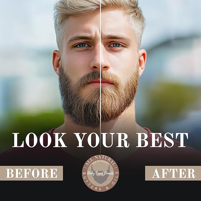 Tuscan Cooper's Baby Faced Beards Butter for Men - Moisturizing Beard Balm Cream and Softener for All Hair Types Including Coarse Hair - 4oz Hydration and Conditioning Care - Lumberjack Scent