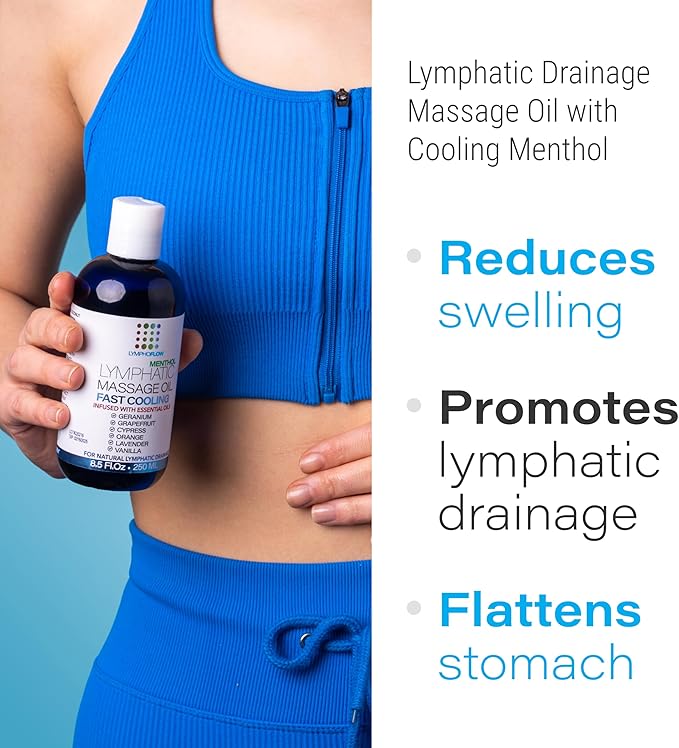 Lymphatic Drainage Massage Oil with Arnica & Coconut Oil, Cooling Menthol for Relief, Post Surgery Recovery & Lipedema, Liposuction, 360 Lipo, BBL, Tummy Tuck, Fibrosis Treatment, 8.5 Oz