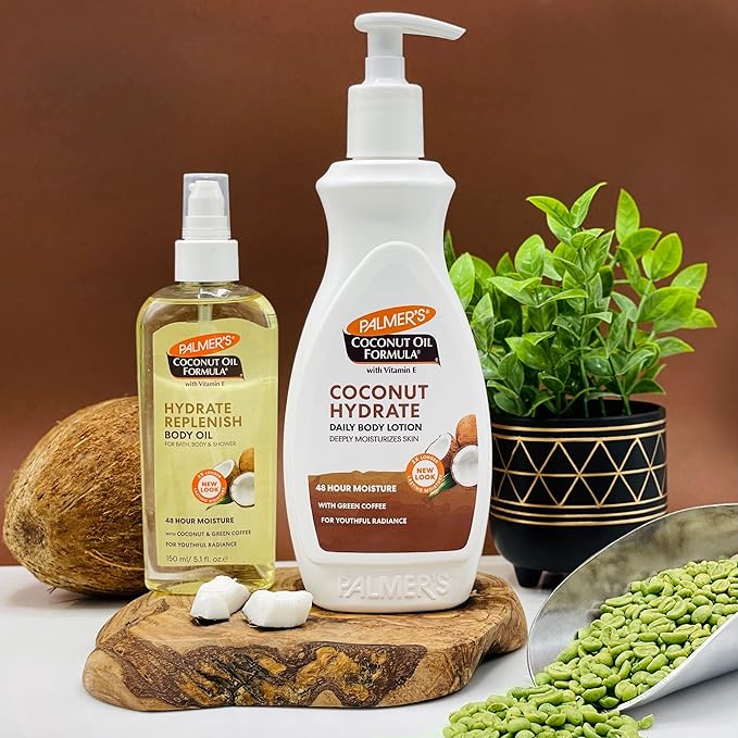 Palmer's Coconut Oil Body Oil + Body Lotion, Value Skin Care Bundle for Dry Skin, Provides 48 Hour Moisture to Dry, Rough Skin, Includes 1 Moisturizing Lotion (13.5 fl oz) and 1 Skin Oil (5.1 fl oz)