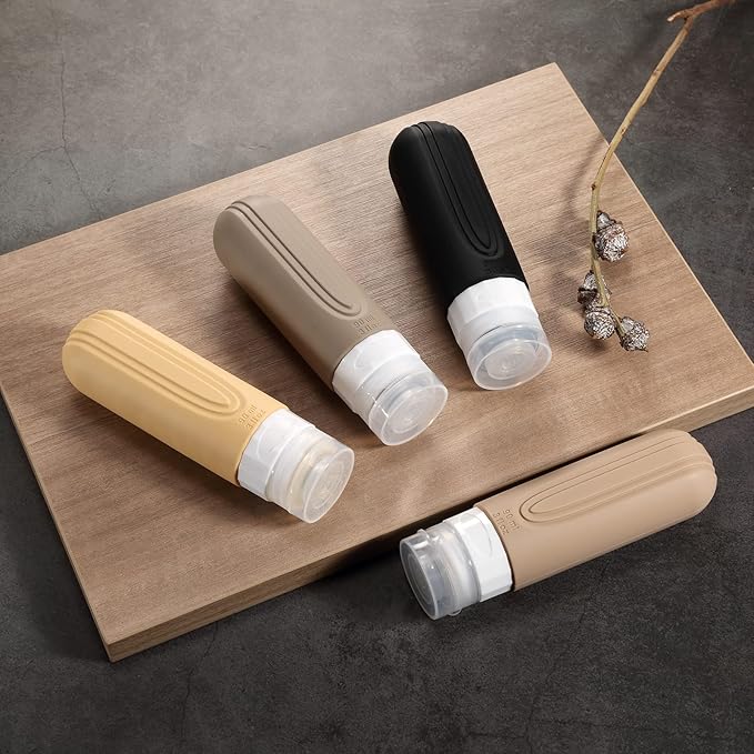 Travel Bottles for Toiletries, Tsa Approved 3oz Travel Size Containers BPA Free Leak Proof Refillable Liquid Silicone Squeezable Travel Accessories for Shampoo Conditioner Lotion (4 Pack)