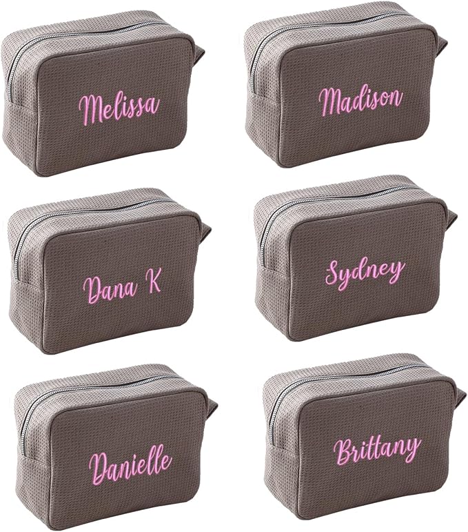 Personalized Embroidered Makeup Bag,Custom Waffle Fabric Cosmetic Pouch for Women, Travel Makeup Pouch (6, Gray)