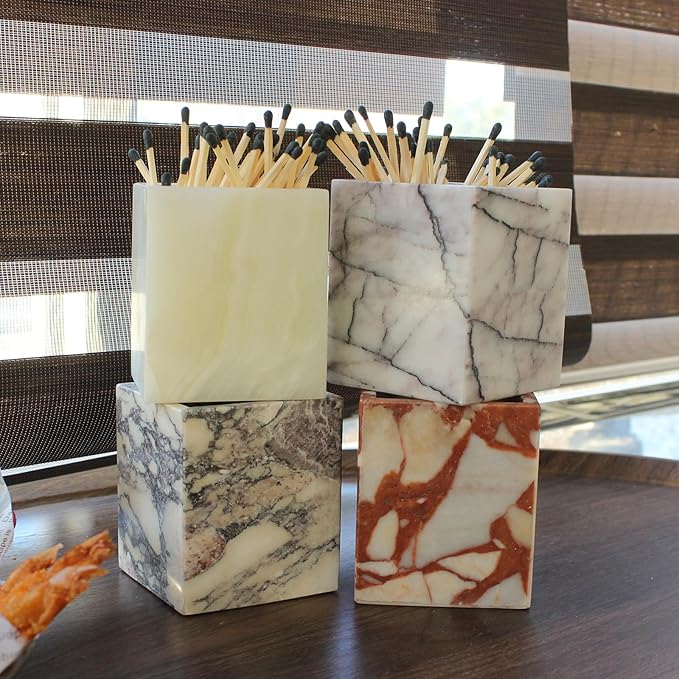 Calacatta Red Marble Toothbrush Holders for Bathroom, Natural Marble Makeup Brush Holder Countertop Organizer