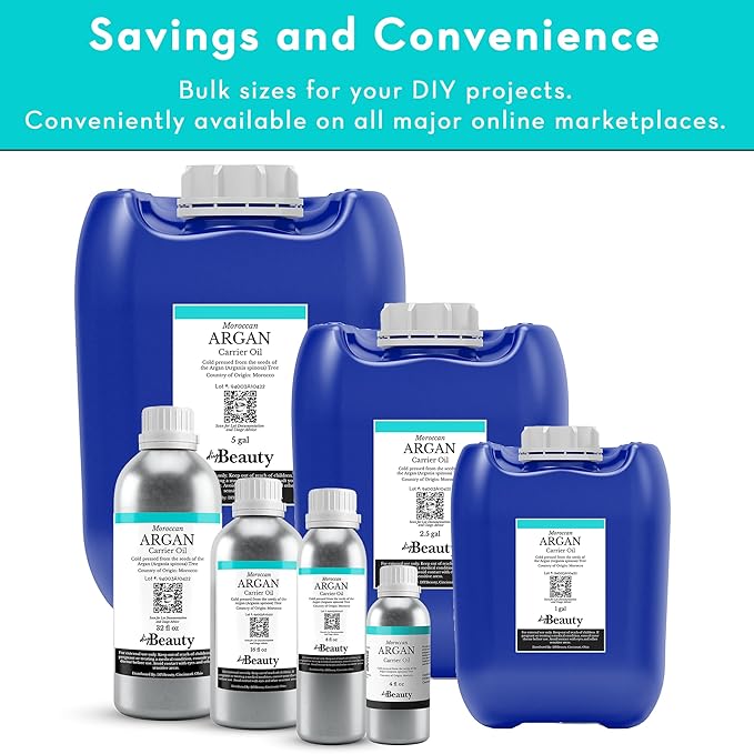 Bulk Argan Oil - Large 5 Gallon Jerrican - Natural, Cold Pressed, 100 Percent Pure Argan Oil for Homemade Hair, Face and Skin Products - Light Aceite de Argan Carrier Oil