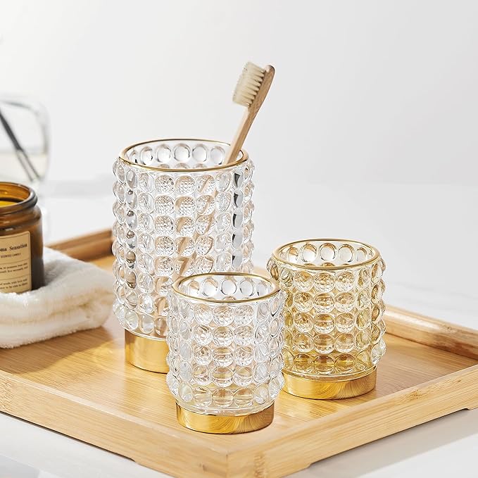 Makeup Brush Holder Organizer,Toothbrush Holders,Desk Pen Pencil Holder,Multifunctional Vintage Glass Brush Cup(A38-1-US/Clear/L)