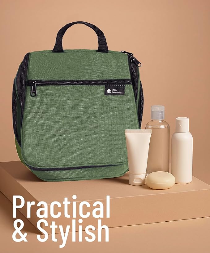 D&D Hanging Travel Toiletry Bag for Men and Women – Large Cosmetics, Makeup and Toiletries Organizer Kit with 10 Compartments, YKK Zippers, XXL Metal Swivel Hook, Water-Resistant Nylon