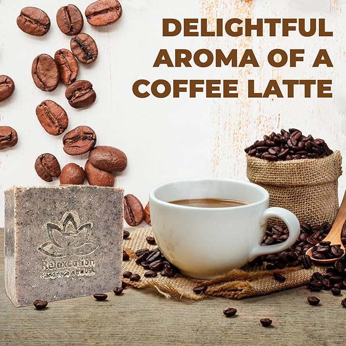 Handmade Coffee Scrub Soap Bar – Natural Exfoliating Soap with Fresh Ground Coffee, Cocoa Butter & Latte Aroma – Cold Process Body Scrub Bar - (5 bars)