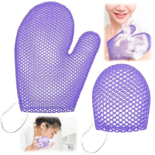 Karenhi 2 Pcs Honeycomb Exfoliating Glove Set Exfoliating Bath Mitt Honeycomb Face and Body Scrubber Shower Mitt for Cleaning Body Shower Face Skin Beauty Spa, Quick Drying(Purple)