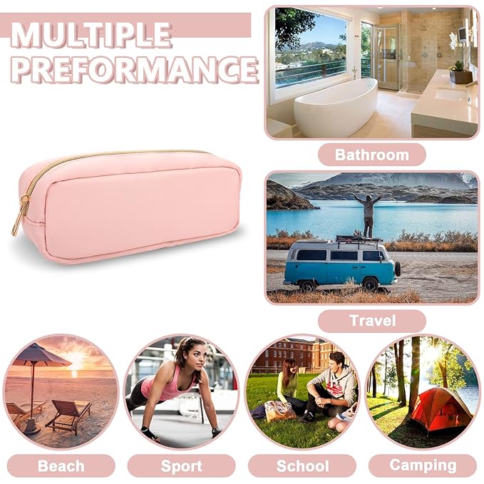 Small Pencil Case Makeup Bag for Purse, Cute Pencil Pouch Preppy Nylon Makeup Brush Bag with Zipper , Girls Portable Stationery Storage Case Small Pen Bag for Office School College(Slim-Flamingo)