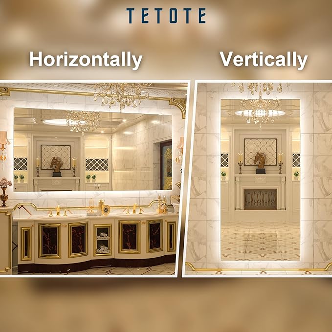 TETOTE 72 x 36 Inch LED Backlit Bathroom Mirror with Lights,3Color White/Warm/Natural,Anti-Fog Lighted Mirror,Dimmable,Vanity Mirror,Wall Mounted