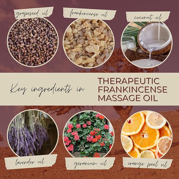 Essentially KateS Frankincense Massage Oil 8 Fl Oz - Knees, Elbows, HIPS, Hands, Shoulders and Legs - 100% Pure Frankincense Oil Relaxes Soreness and Stiffness