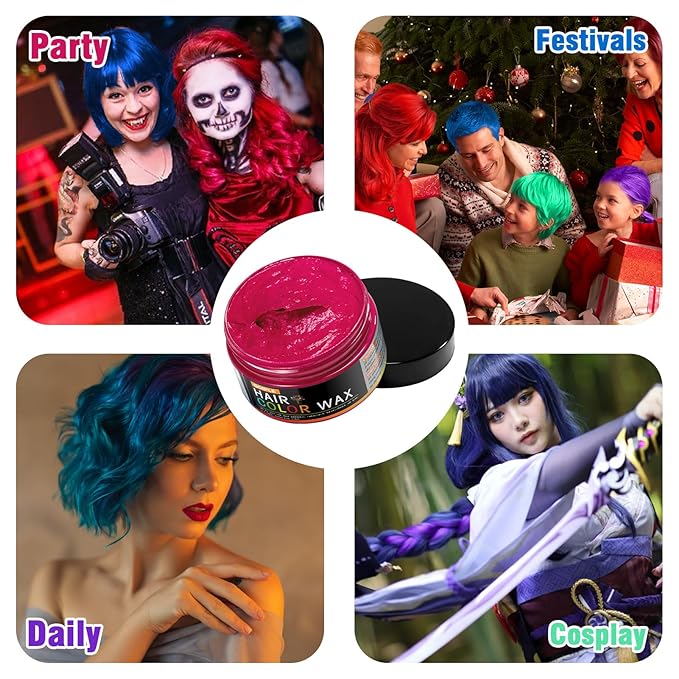 4oz Temporary Hair Color Wax for Men Women Kids Daily Party Cosplay Christmas DIY Washable Hair Chalk Natural Instant Hair Color for Women Temporary Hair Dye for Children (Blue&Purple&Pink&Green 4pcs)