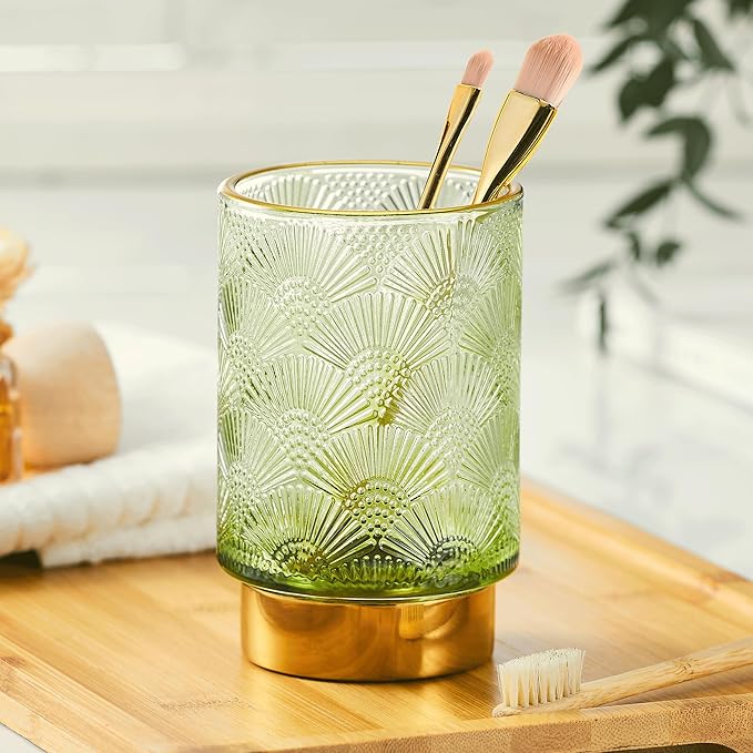 Makeup Brush Holder Organizer,Toothbrush Holders,Desk Pen Pencil Holder,Multifunctional Vintage Glass Brush Cup（A41-1-US）