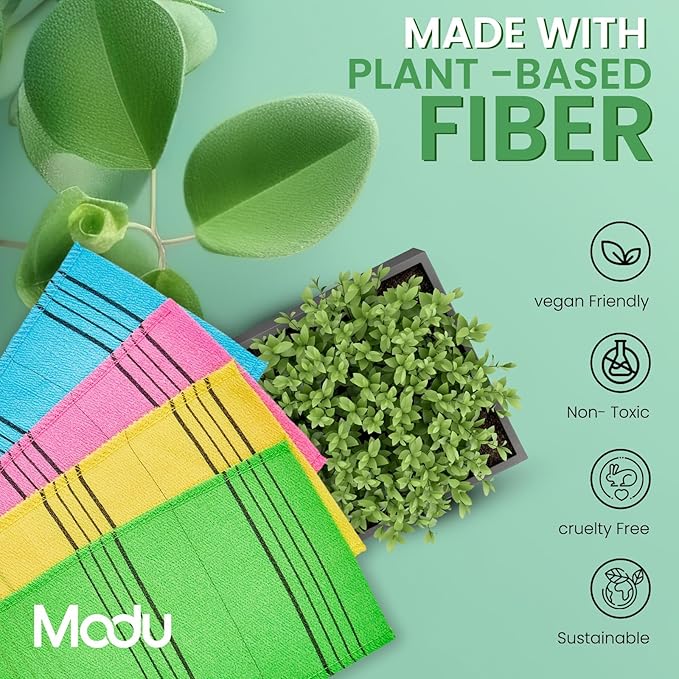 Modu Korean Exfoliating Mitts Small 6PCS (Green) – Exfoliating Gloves Body Scrubber Italy Towel Washcloth for Korean Spa at Home, Dead Skin Remover, 100% Vegan Viscose