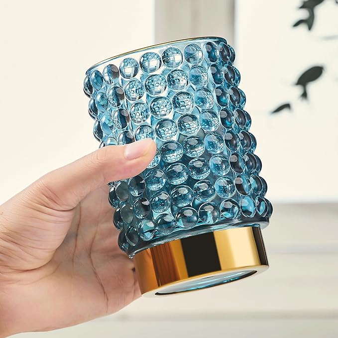 Makeup Brush Holder Organizer,Toothbrush Holders,Desk Pen Pencil Holder,Multifunctional Vintage Glass Brush Cup(A38-7-US/Blue/L)