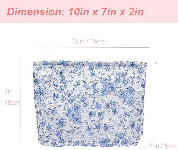 PAZIMIIK Makeup Bag Large Cotton Zipper Pouch for Purse Travel Canvas Make Up Organizer for Women Cosmetic,Brocade Silver
