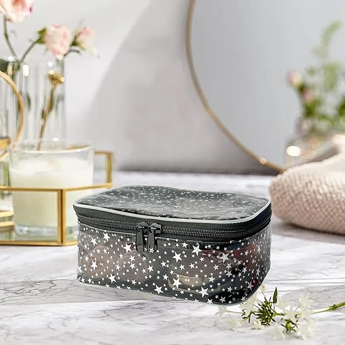Holographic Makeup Bags Bulk,Clear Storage Bag Toiletry Pocket Portable Zippered Iridescent Pouch Waterproof Cosmetic Gift Bags for Women (Black)
