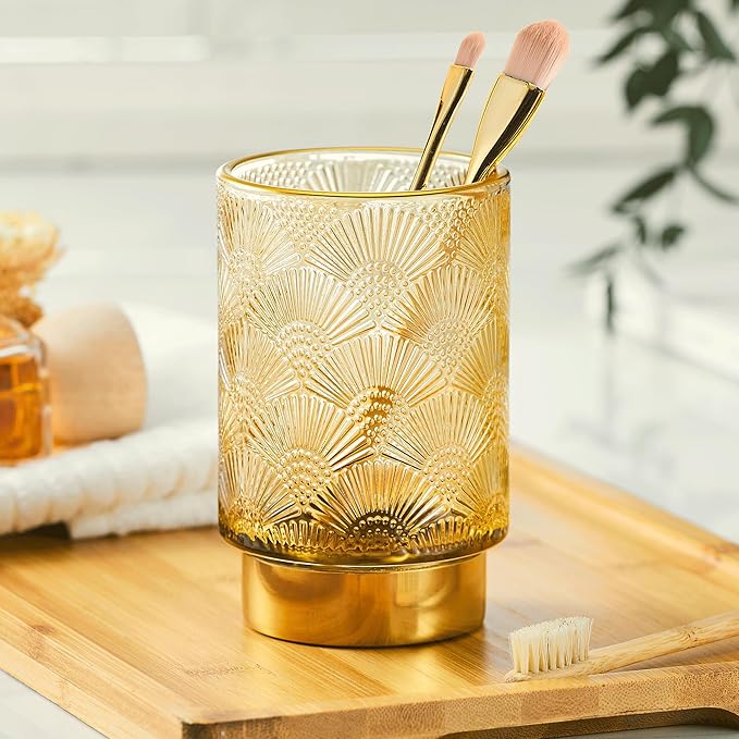 Makeup Brush Holder Organizer,Toothbrush Holders,Desk Pen Pencil Holder,Multifunctional Vintage Glass Brush Cup（A41-2-US）