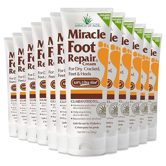 Miracle Foot Repair Cream (1 oz / 12 Pack) Repairs Dry Cracked Heels and Feet, 60% Pure Ultra Aloe Moisturizes, Softens, and Repairs