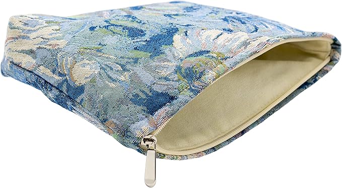 Makeup Bags for Purse Zipper Cosmetic Pouch Large Travel Canvas Make Up Organizer Tool Pouch for Women and Girls,Flower Blue