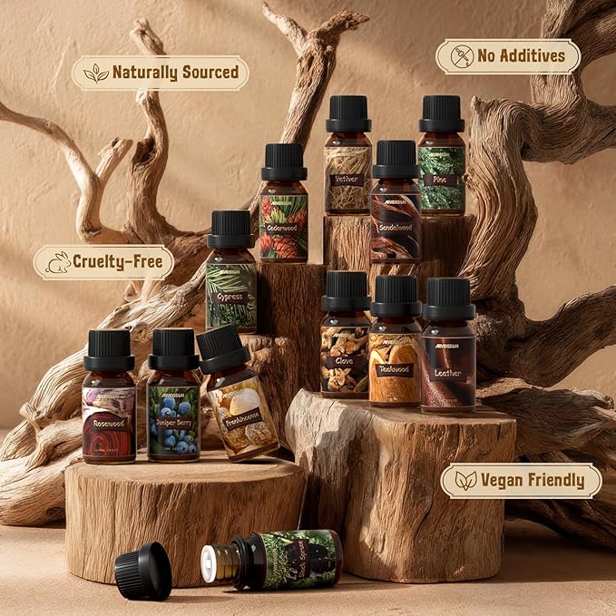 Woody Essential Oils Set, ARVIDSSON Natural Fragrance Oils Gift Set, 12 x 10ml Woodsy Essential Oil for Diffuser - Cedarwood, Sandalwood, Pine, Cypress, Frankincense, Juniper Berry, Clove
