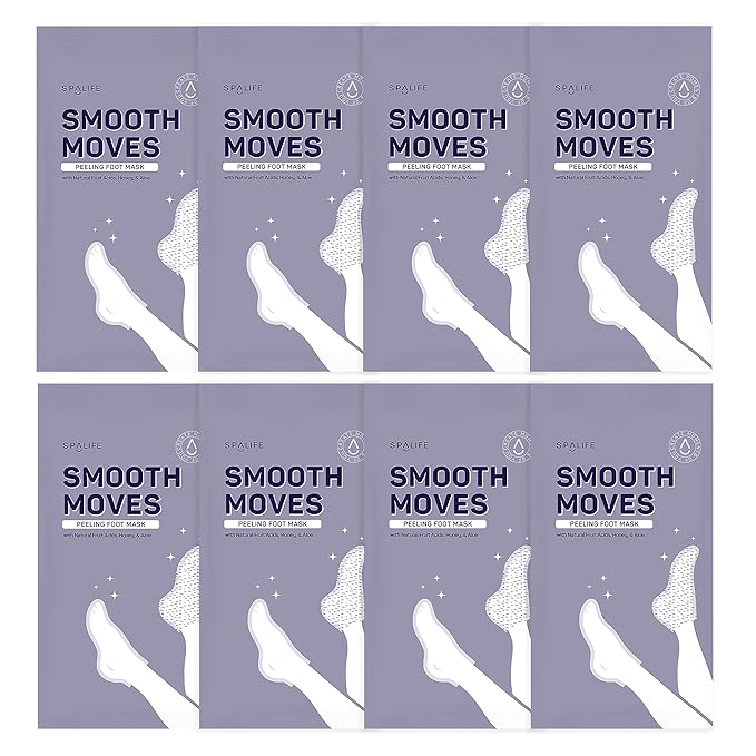 SpaLife Beauty Smooth Moves Peeling Foot Masks for Callus Removal – Foot Peel for Dry, Cracked Feet – Made with Natural Fruit Acids AHAs, Honey, Aloe, & Eucalyptus for Softer, Smoother Feet – 8 Pack