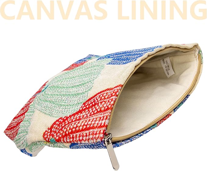 PAZIMIIK Makeup Bag Large Cotton Zipper Pouch for Purse Travel Canvas Make Up Organizer for Women Cosmetic,Linen Colorful