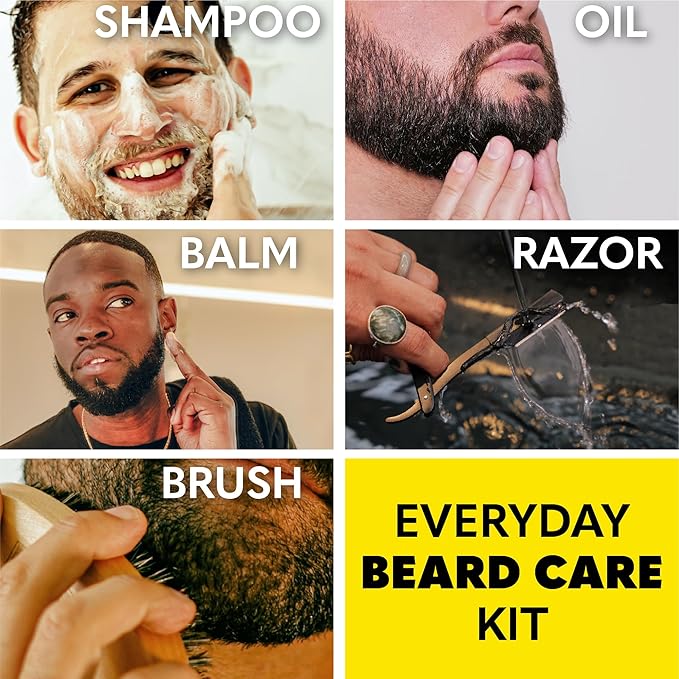 The Beard Club Beard Care Kit & Mens Grooming Kit - Essentials for a Healthier Looking, Stylish Facial Hair - Straight Edge Razor, Shampoo, Cedar Balm & Oil, and Boar Bristle Brush
